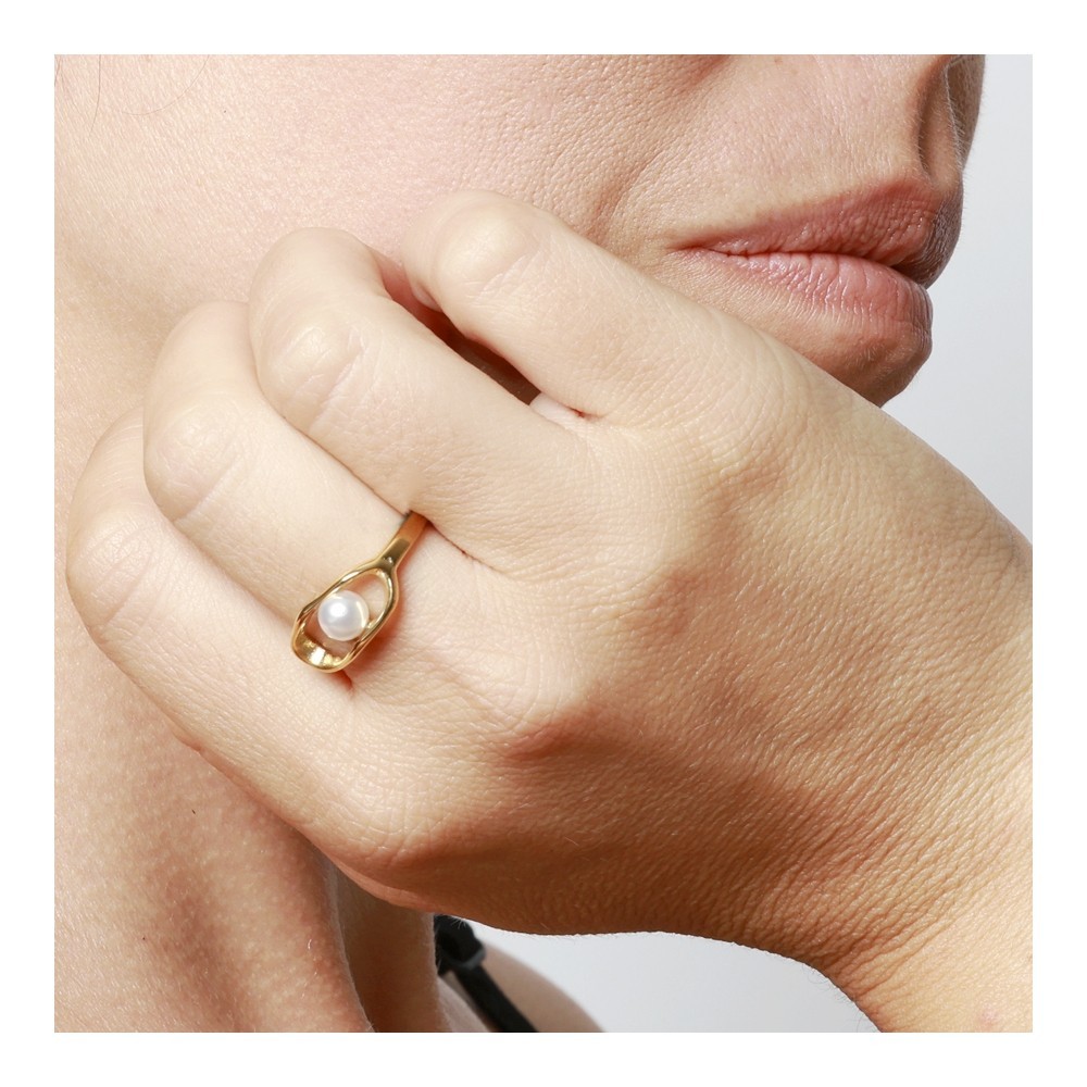 Anillo Calypso | Acero Inoxidable con Perla | Elegancia Natural