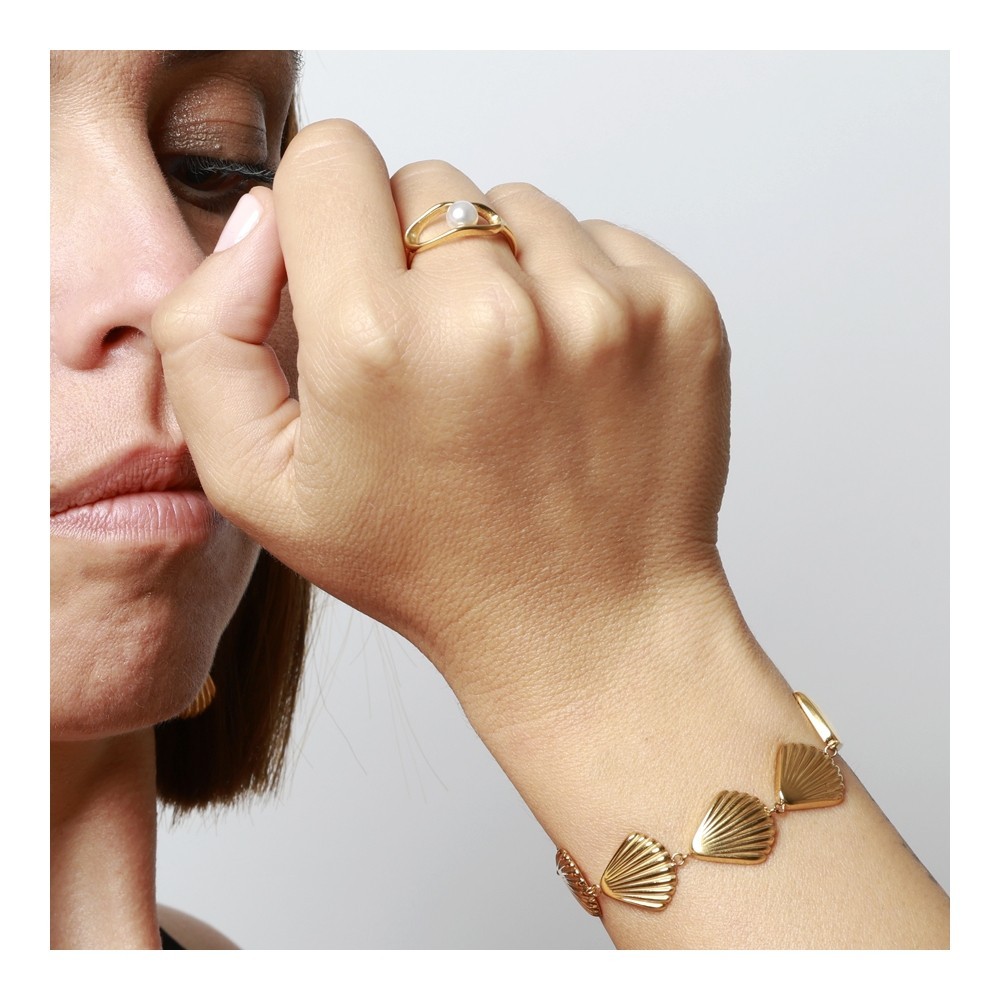 Anillo Calypso | Acero Inoxidable con Perla | Elegancia Natural