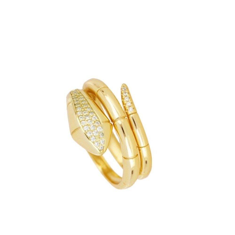Anillo serpiente en plata bañada en oro de 18k con circonitas incrusta