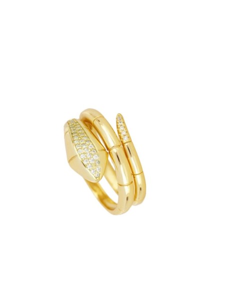 Anillo serpiente en plata bañada en oro de 18k con circonitas incrusta
