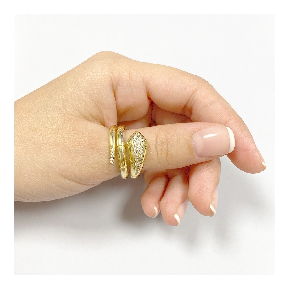 Anillo serpiente en plata bañada en oro de 18k con circonitas incrusta