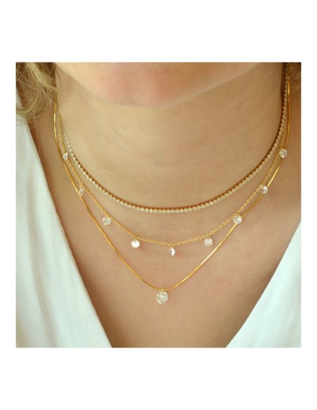 COLLAR PLATA DORADA CON 9 CIRCONITAS BLANCAS COLGANDO