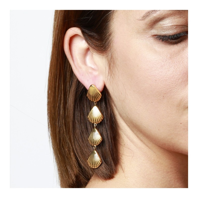Pendientes de Acero Dorado con Diseño de Conchas Marinas - Elegancia y 2
