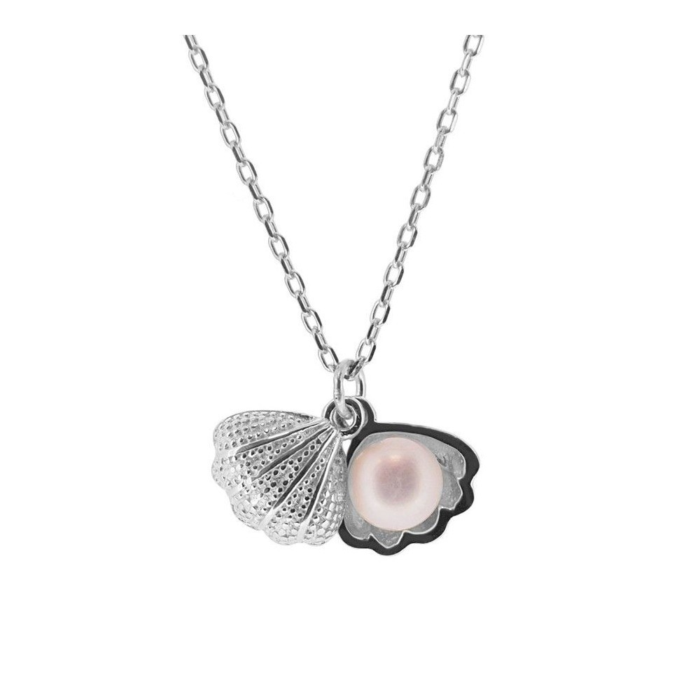 Collar Colgante Concha y Perla.  Plata Bañada en Oro - Elegancia Natur