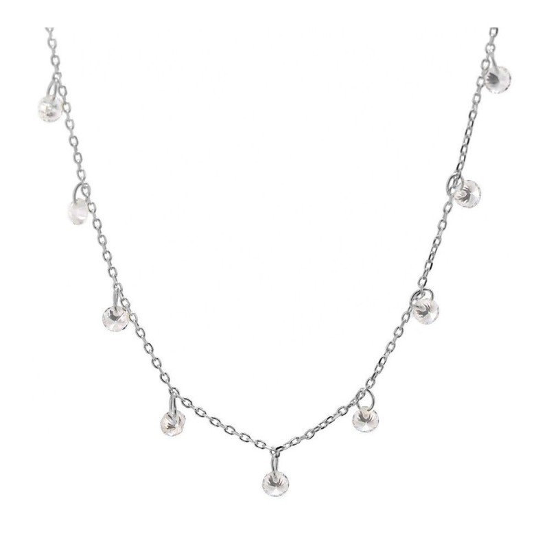 COLLAR PLATA CON 9 CIRCONITAS BLANCAS COLGANDO