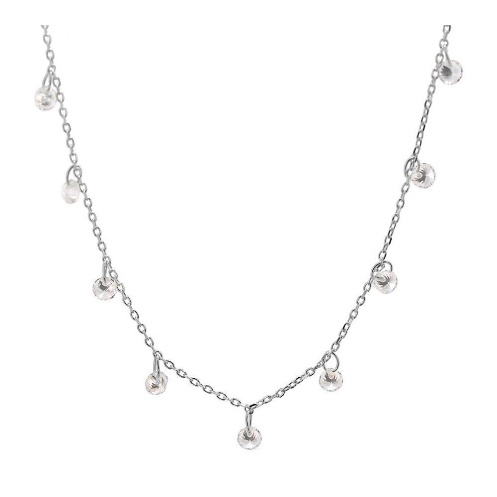 COLLAR PLATA CON 9 CIRCONITAS BLANCAS COLGANDO