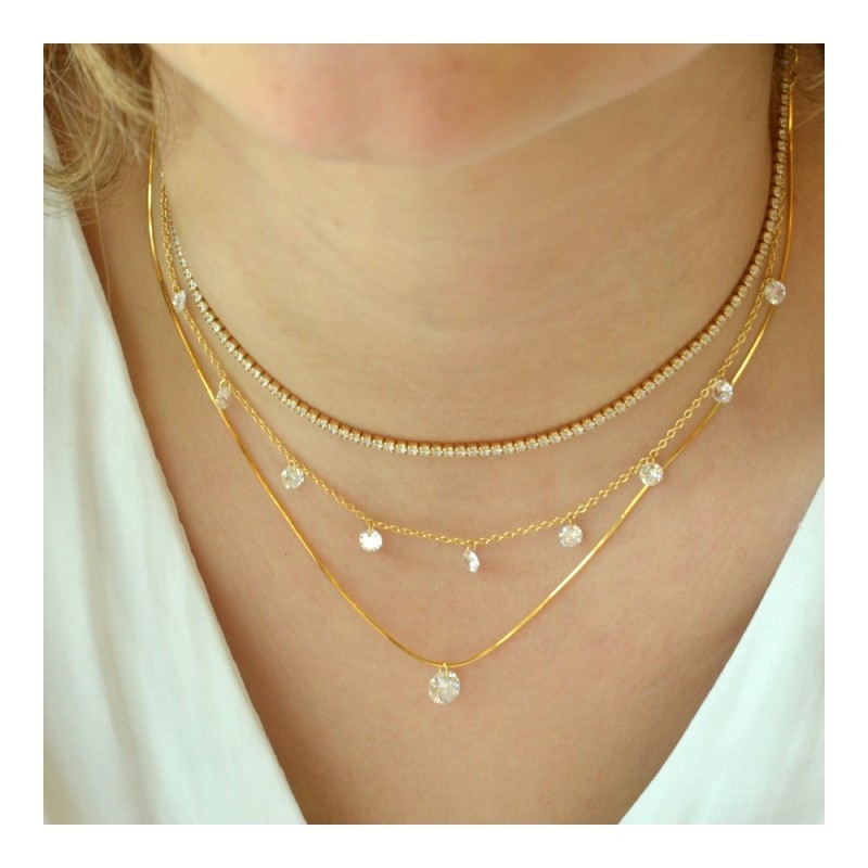 COLLAR PLATA CON 9 CIRCONITAS BLANCAS COLGANDO 2