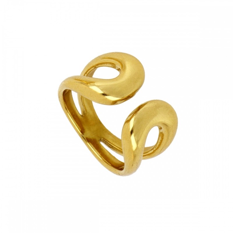 ANILLO ABIERTO ONDULADO EN ACERO BAÑADO EN ORO 18K