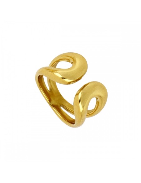 ANILLO ABIERTO ONDULADO EN ACERO BAÑADO EN ORO 18K