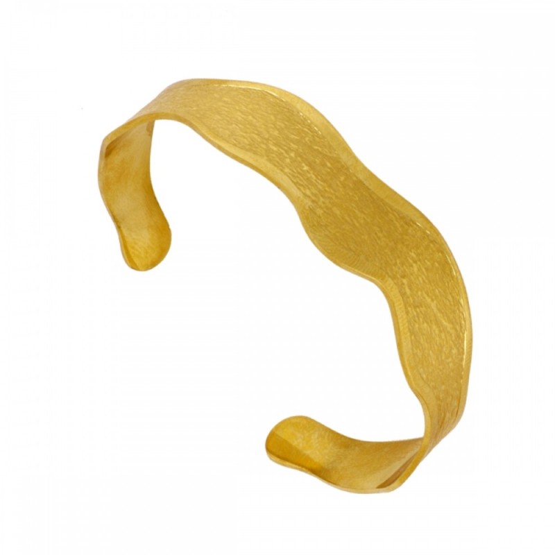 Pulsera Esclava de Acero dorado ondulado con superficie mate rugosa