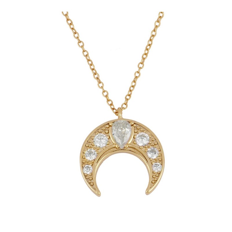 collar gargantilla media luna en plata con baño oro18K