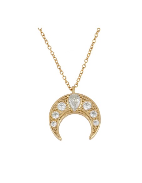 GARGANTILLA LUNA INVERTIDA CON CIRCONITAS EN PLATA BAÑADO EN ORO 18K