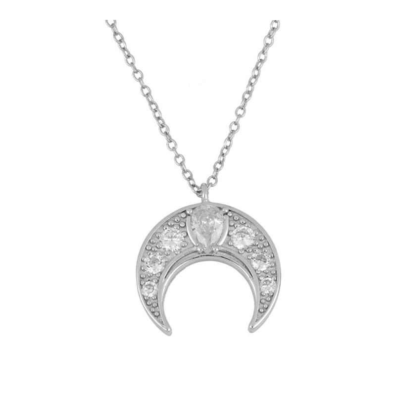 collar gargantilla media luna en plata con baño de Rodio