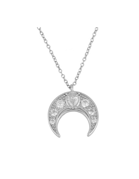 collar gargantilla media luna en plata con baño de Rodio