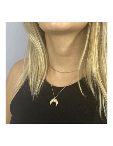 GARGANTILLA LUNA INVERTIDA CON CIRCONITAS EN PLATA BAÑADO EN ORO 18K