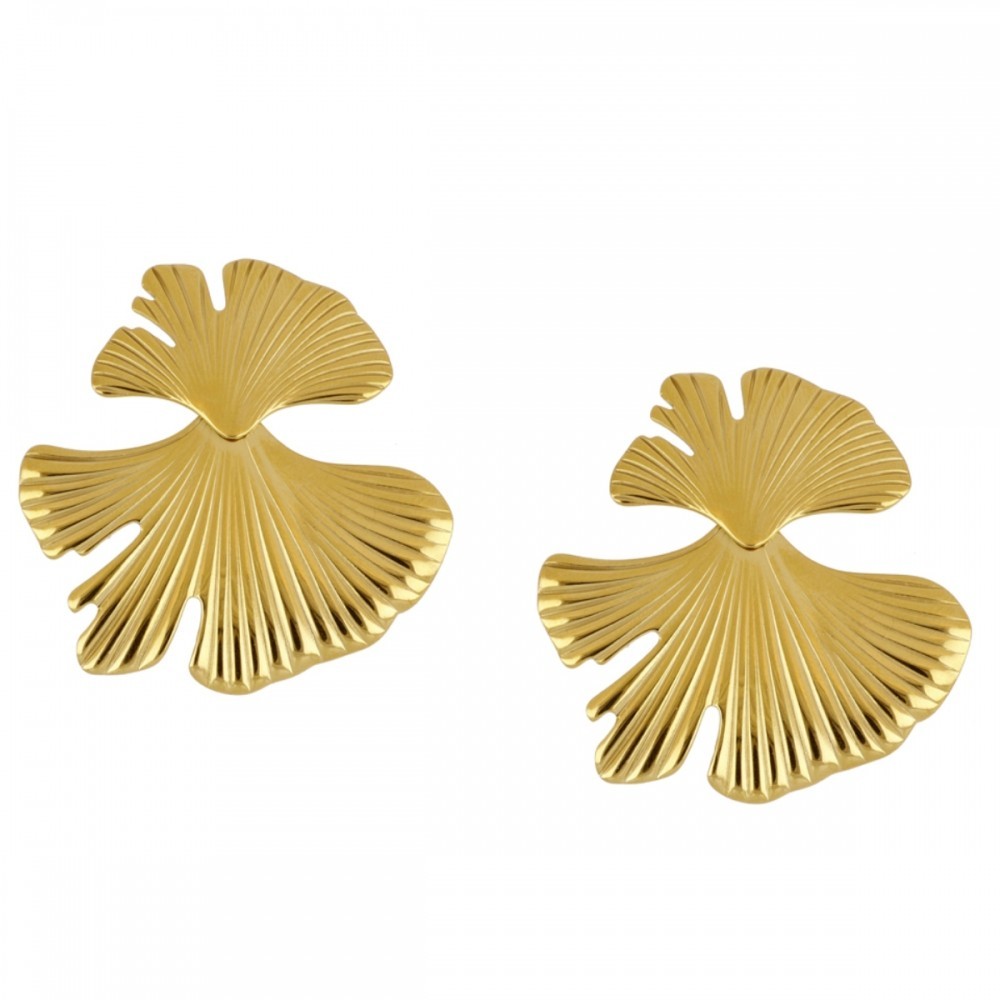 PENDIENTES ACERO DORADO HOJA DE GINKGO BILOBA
