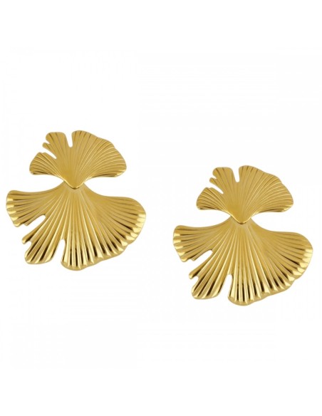 PENDIENTES ACERO DORADO HOJA DE GINKGO BILOBA