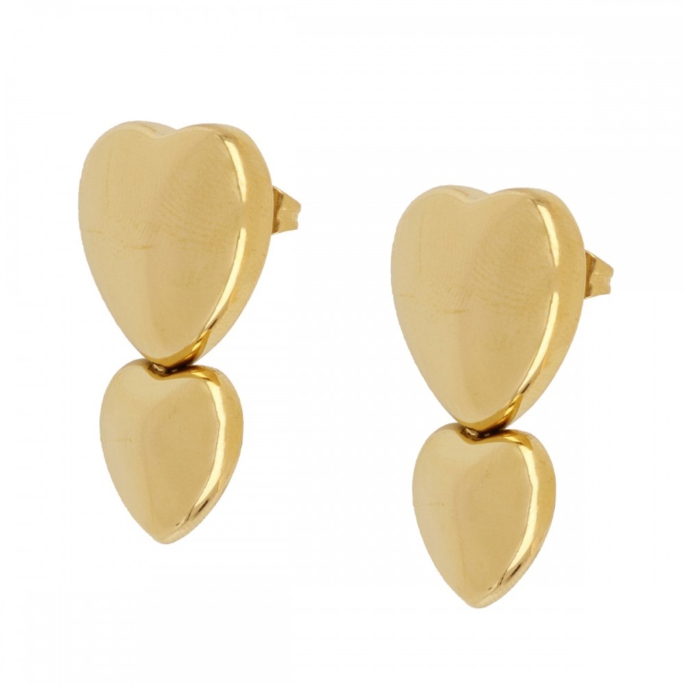 Pendientes  Corazón Glam en Acero baño Oro 18K | Diseño Doble Corazón
