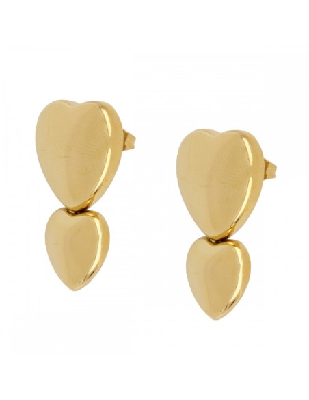 Pendientes  Corazón Glam en Acero baño Oro 18K | Diseño Doble Corazón