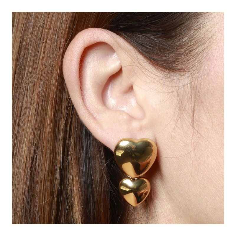 Pendientes  Corazón Glam en Acero| Diseño Doble Corazón 2