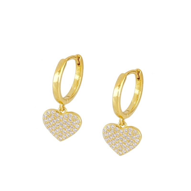 PENDIENTES  ROMY ARO CON COLGANTE DE CORAZÓN Y CIRCONITAS EN PLATA 925 Y BAÑO DE ORO
