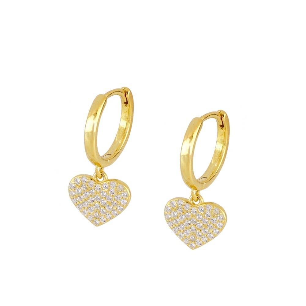 PENDIENTES  ROMY ARO CON COLGANTE DE CORAZÓN Y CIRCONITAS EN PLATA 925 Y BAÑO DE ORO