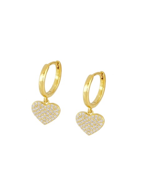 PENDIENTES  ROMY ARO CON COLGANTE DE CORAZÓN Y CIRCONITAS EN PLATA 925 Y BAÑO DE ORO