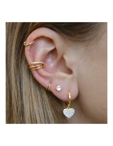 PENDIENTES  ROMY ARO CON COLGANTE DE CORAZÓN Y CIRCONITAS EN PLATA 925 Y BAÑO DE ORO