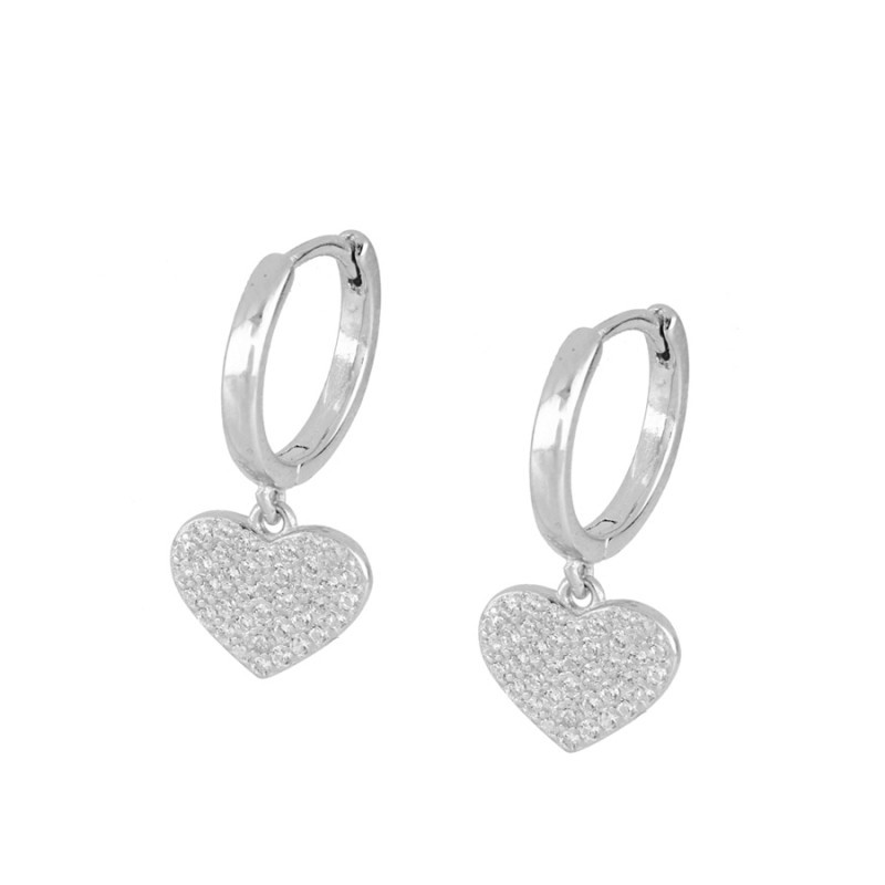 PENDIENTES  ROMY ARO CON COLGANTE DE CORAZÓN Y CIRCONITAS EN PLATA 925