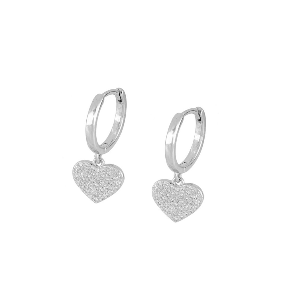 PENDIENTES  ROMY ARO CON COLGANTE DE CORAZÓN Y CIRCONITAS EN PLATA 925