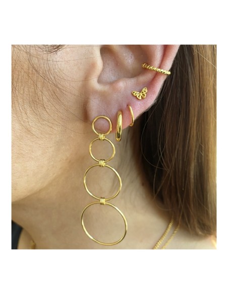 PENDIENTES ARO CASCADA DORADA EN PLATA 925 BAÑADA EN ORO