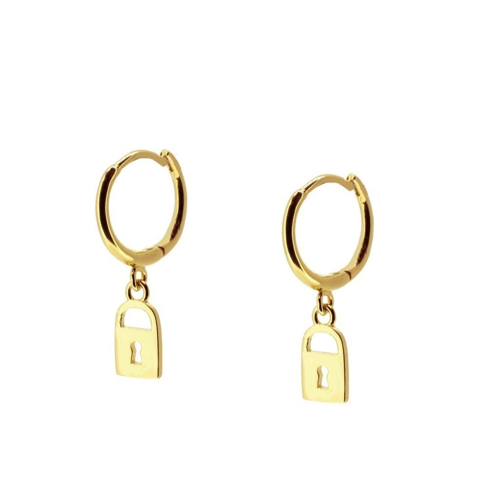 PENDIENTES LOCK CHARM DE PLATA 925 BAÑADA EN ORO