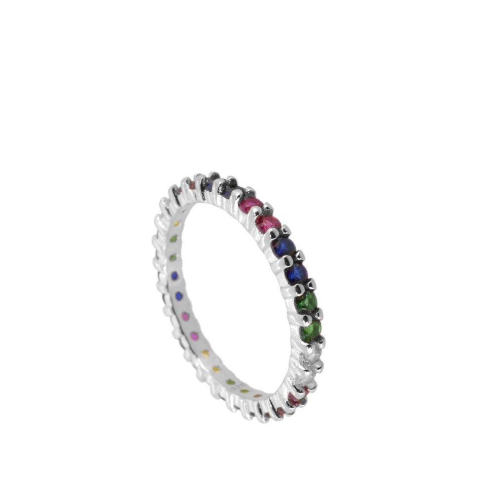 ANILLO  "FOREVER" TOTAL CIRCONITAS MULTICOLOR - PLATA 925 DORADA