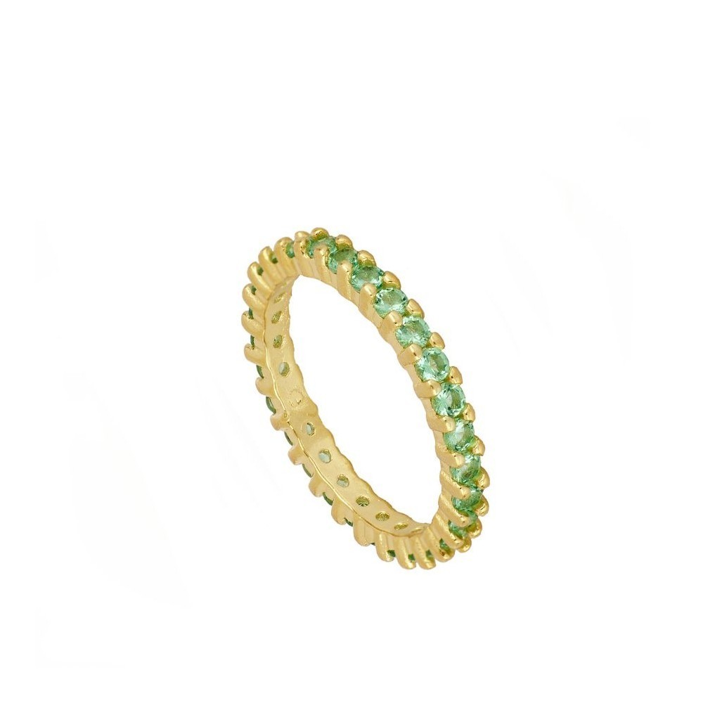 ANILLO TOTAL CIRCONITAS VERDES- PLATA 925 DORADA