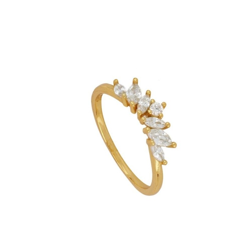 ANILLO "LUCIANA" CON CIRCONISTAS BLANCAS DE PLATA 925 BAÑADA EN ORO