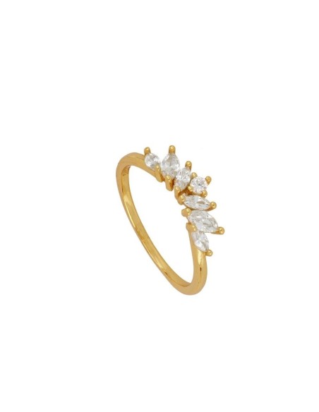 ANILLO "LUCIANA" CON CIRCONISTAS BLANCAS DE PLATA 925 BAÑADA EN ORO
