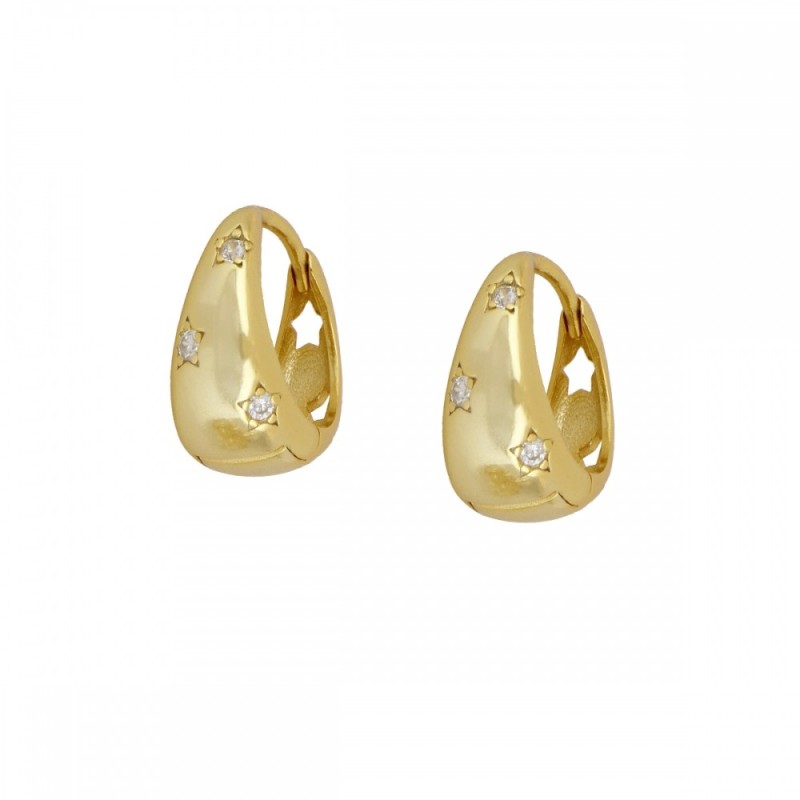 PENDIENTES "AROS CELESTIALES" DE PLATA 925 BAÑADA EN ORO CON CIRCONITAS Y ESTRELLAS GRABADAS