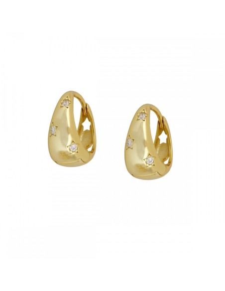 PENDIENTES "AROS CELESTIALES" DE PLATA 925 BAÑADA EN ORO CON CIRCONITAS Y ESTRELLAS GRABADAS