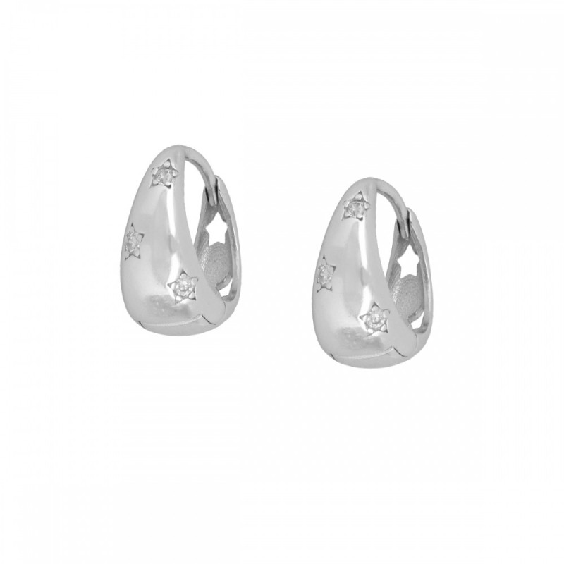 PENDIENTES "AROS CELESTIALES" DE PLATA DE LEY RODIADA CON CIRCONITAS Y ESTRELLAS GRABADAS