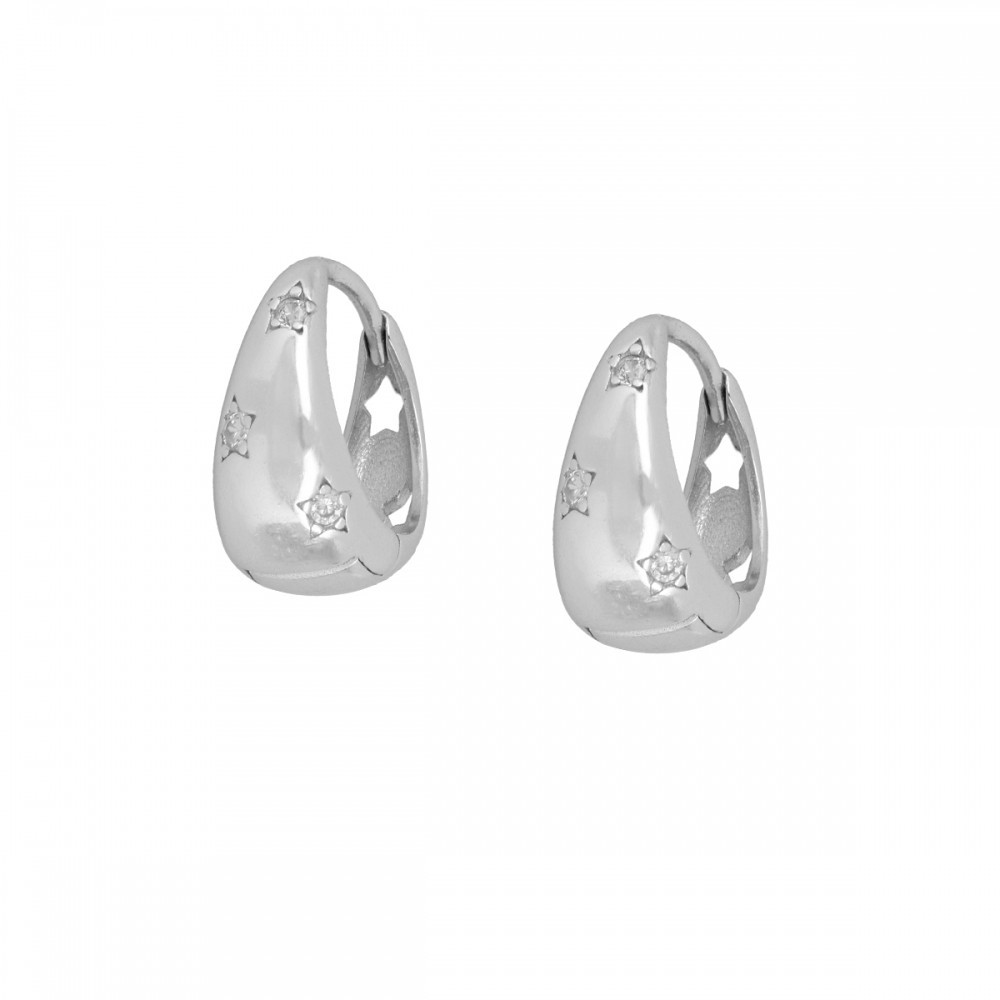 PENDIENTES "AROS CELESTIALES" DE PLATA DE LEY RODIADA CON CIRCONITAS Y ESTRELLAS GRABADAS