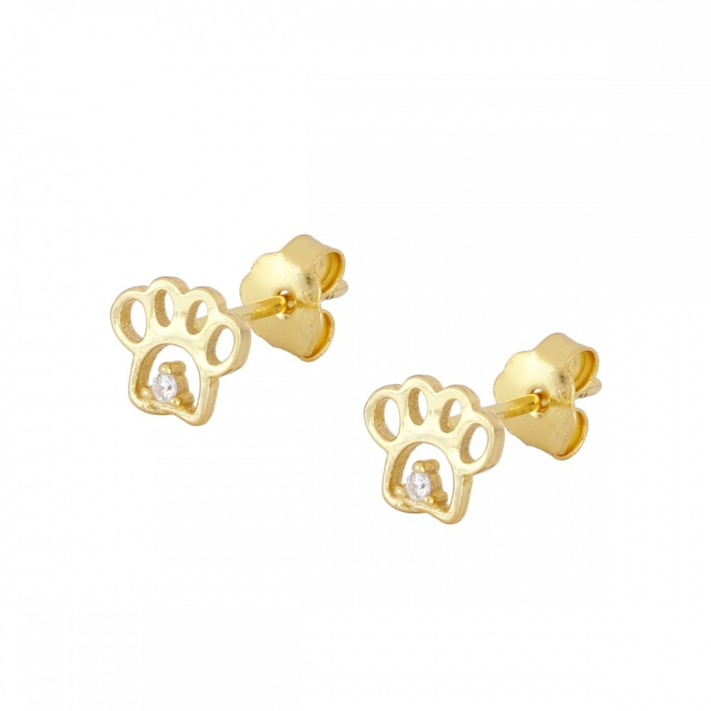 PENDIENTES "HUELLAS BRILLANTES" DE PLATA 925 BAÑADA EN ORO Y CIRCONITA