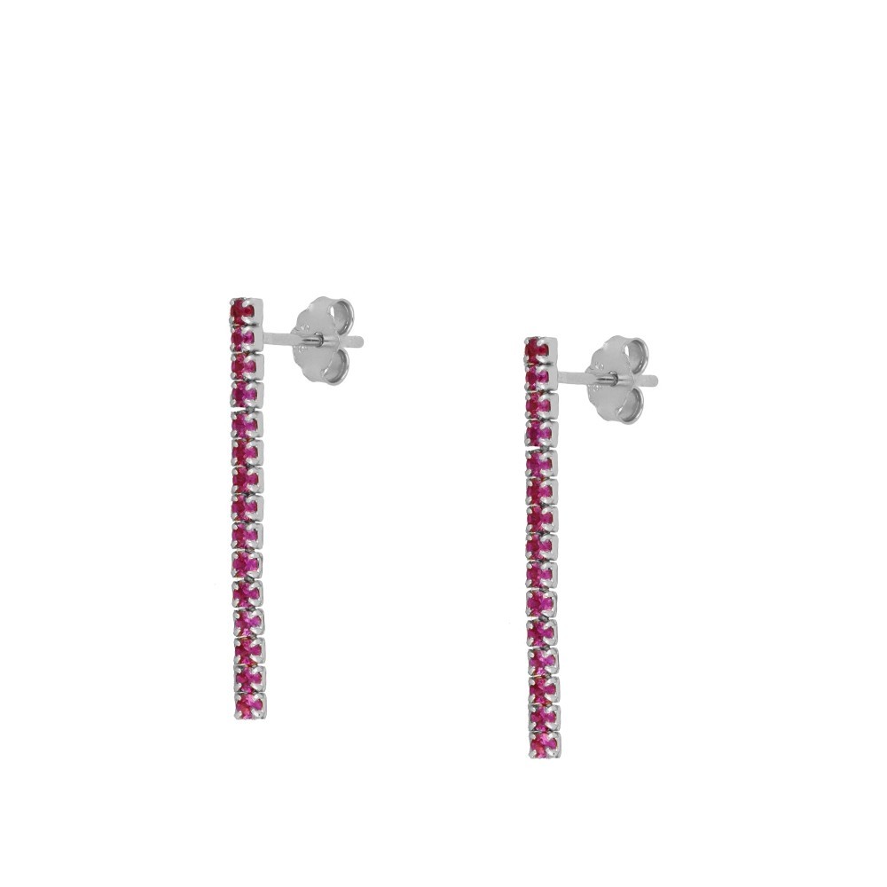 PENDIENTE RIVIERE CZ FUCSIA LARGO 3CM - PLATA 925