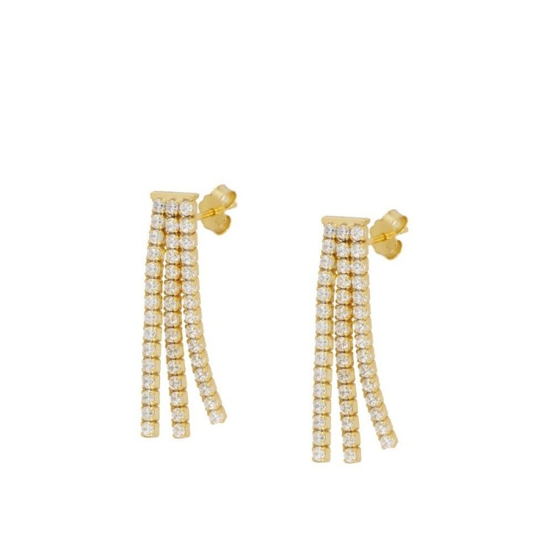 PENDIENTES TRIPLE RIVIERE CZ BLANCA LARGO 3CM - PLATA 925