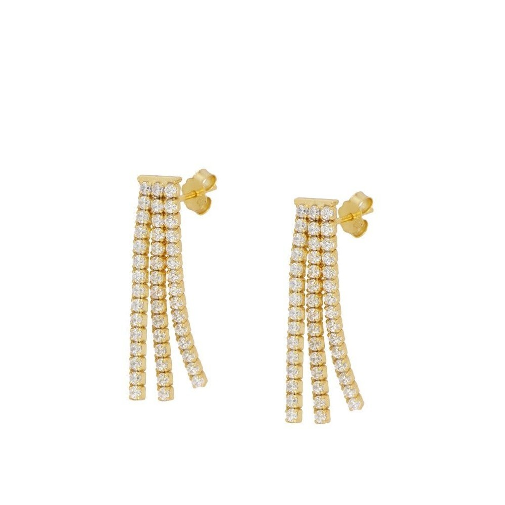 PENDIENTES TRIPLE RIVIERE CZ BLANCA LARGO 3CM - PLATA 925