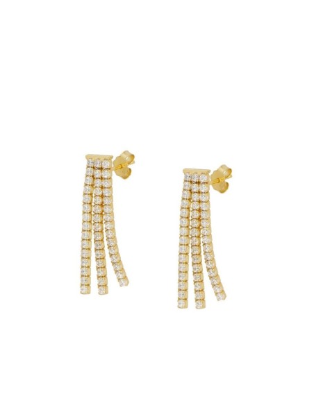 PENDIENTES TRIPLE RIVIERE CZ BLANCA LARGO 3CM - PLATA 925
