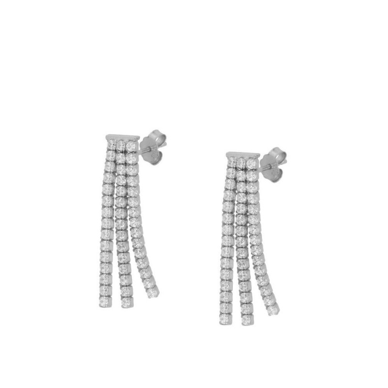 PENDIENTES TRIPLE RIVIERE CZ BLANCA LARGO 3CM - PLATA 925