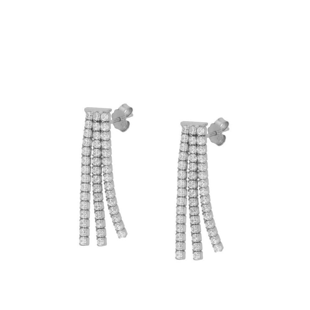 PENDIENTES TRIPLE RIVIERE CZ BLANCA LARGO 3CM - PLATA 925