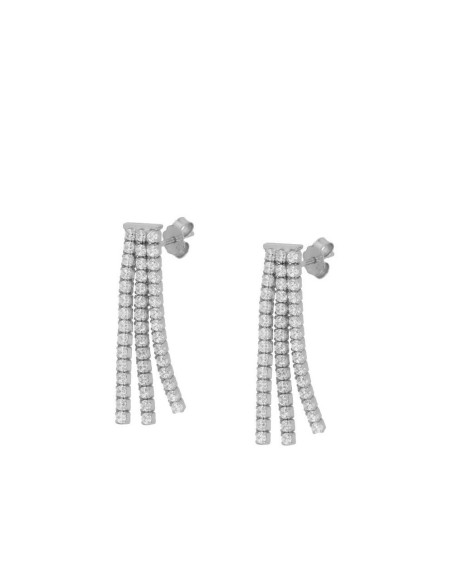 PENDIENTES TRIPLE RIVIERE CZ BLANCA LARGO 3CM - PLATA 925