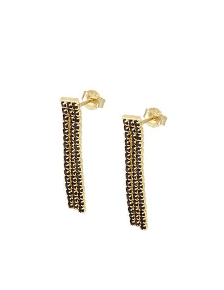 PENDIENTES TRIPLE RIVIERE CZ NEGRA LARGO 3CM - PLATA 925