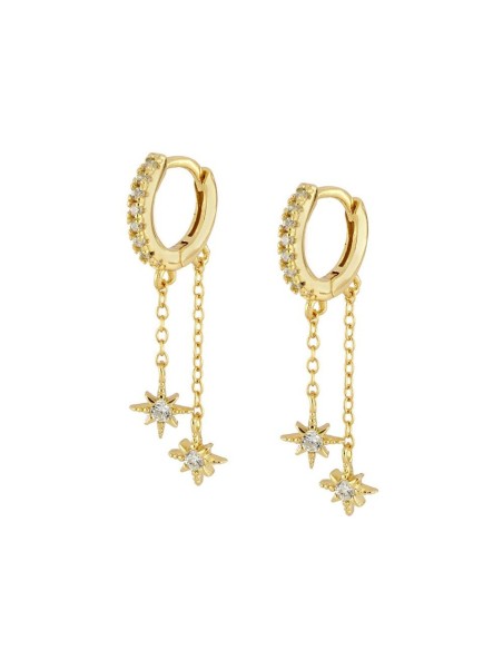 PENDIENTES  CZ BLANCAS CON DOS ESTRELLAS  DE PLATA 925 BAÑADA EN ORO